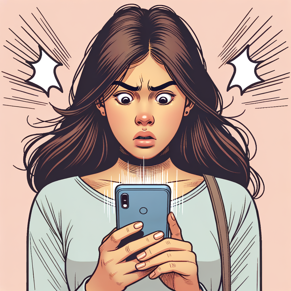 Persona confundida mirando su móvil mientras vibra sin motivo aparente